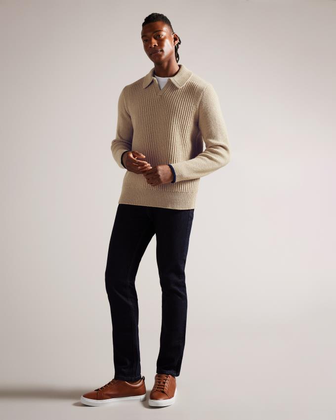 Pull Ted Baker Ribbed Knit Polo Neck Grise Marron Homme | EDM-71400164